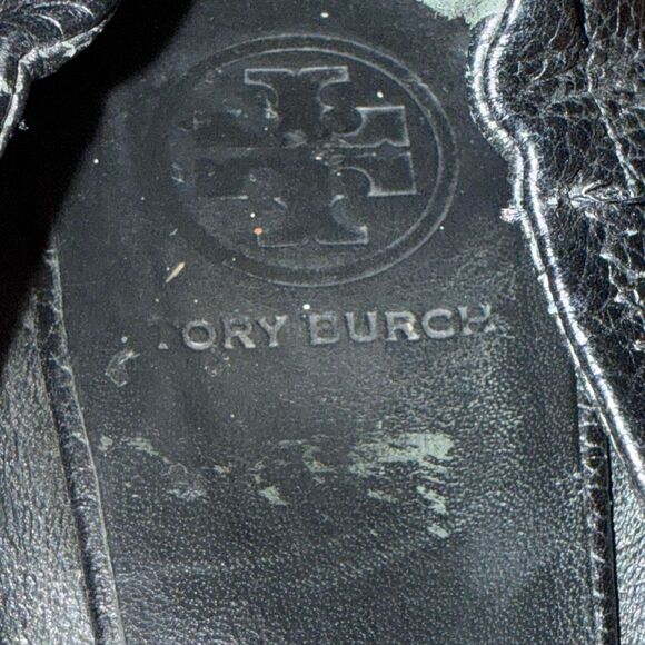 Tory Burch Black Leather Logo Ballet Flats | Classic Round Toe Slip-On Shoes Siz - Picture 10 of 12